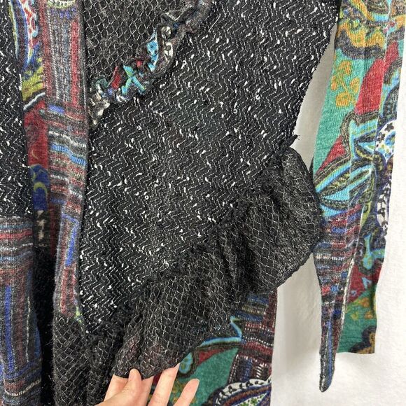 Adore Artsy Mixed Media Patchwork Textured Long Sleeve Tunic Top Womens Size M - Picture 9 of 13